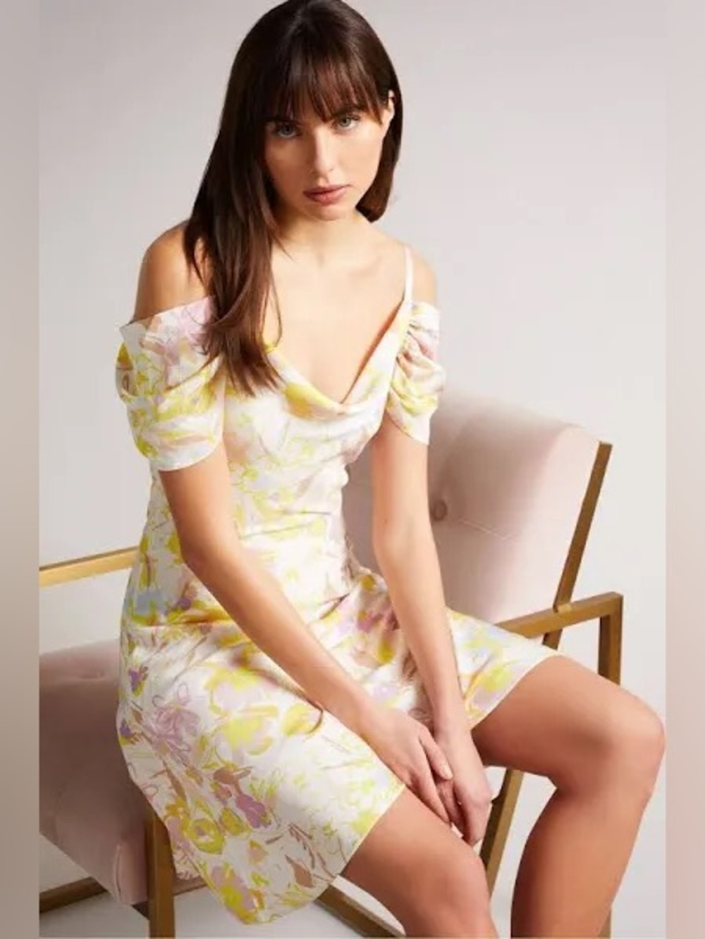 TED BAKER Women's Cowl Front Satin Mini Dress in White Camily Size 0